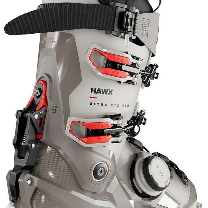 Atomic Hawx Ultra XTD 130 BOA Ski Boots 2024 - White ski boots with red accents and black buckles.