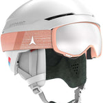 Atomic Savor Amid Helmet 2022-2023 - A white helmet with a gray visor and chin strap, featuring an Atomic logo on the side.