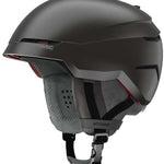 Atomic Savor Amid Helmet 2022-2023 - A matte black helmet with a red visor and white trim around the vents on top.