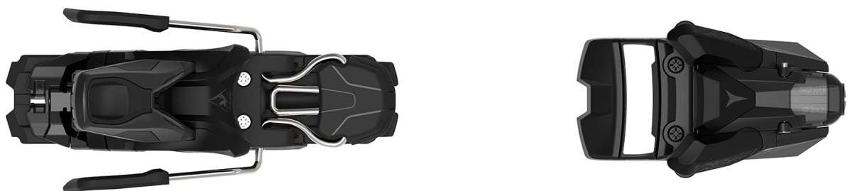 Atomic Strive 12 Binding - Black binding with silver hardware, top-down view of toe and heel pieces.