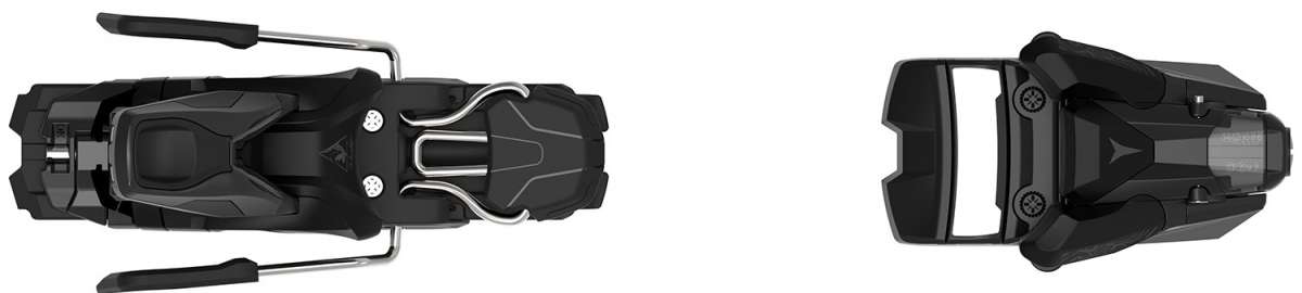 Atomic Strive 12 Binding - Black binding with silver hardware, top-down view of toe and heel pieces.