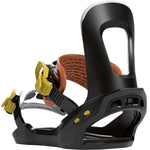 Bataleon Youth's Stuntwood Bindings 2023 - Black bindings with yellow buckles and a brown strap.