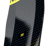 Bataleon Wallie Snowboard 2024 - A black snowboard with blue dots and a yellow logo on top.
