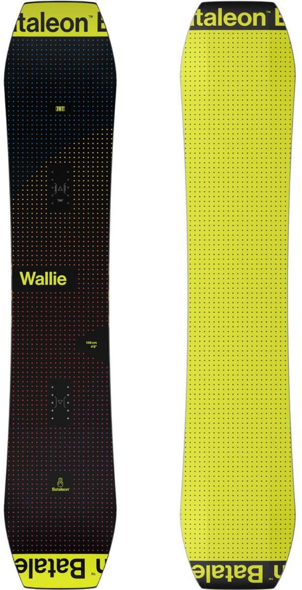 Bataleon Wallie Snowboard 2024 - A black snowboard with a subtle yellow pattern and small white dots.