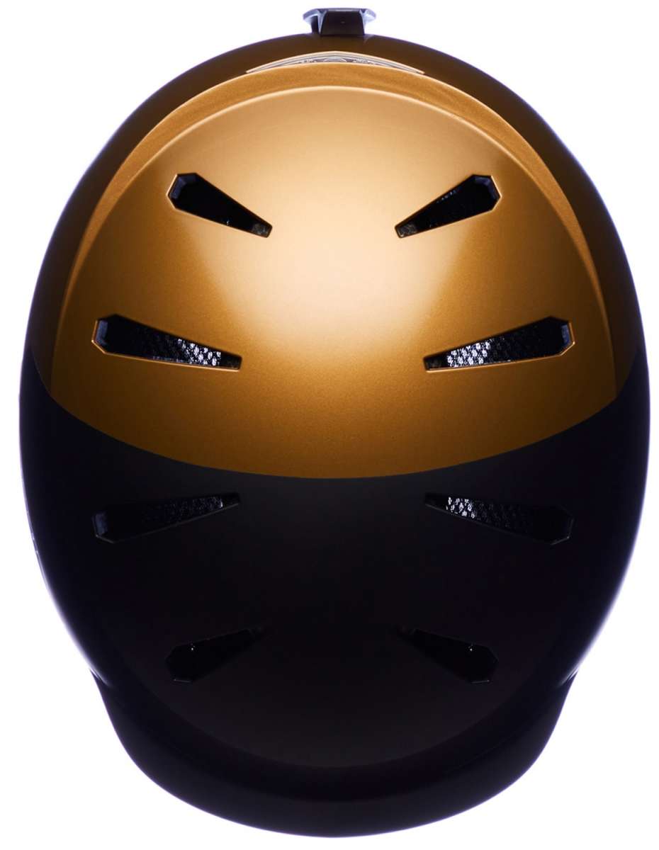 Bern Hendrix MIPS Helmet 2024 - Black helmet with a gold top, featuring two black vents on the front and one vent at the back.