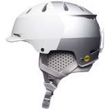 Bern Hendrix MIPS Helmet 2024 - A white helmet with a black visor and chin strap, featuring a sleek design with ventilation holes on top.