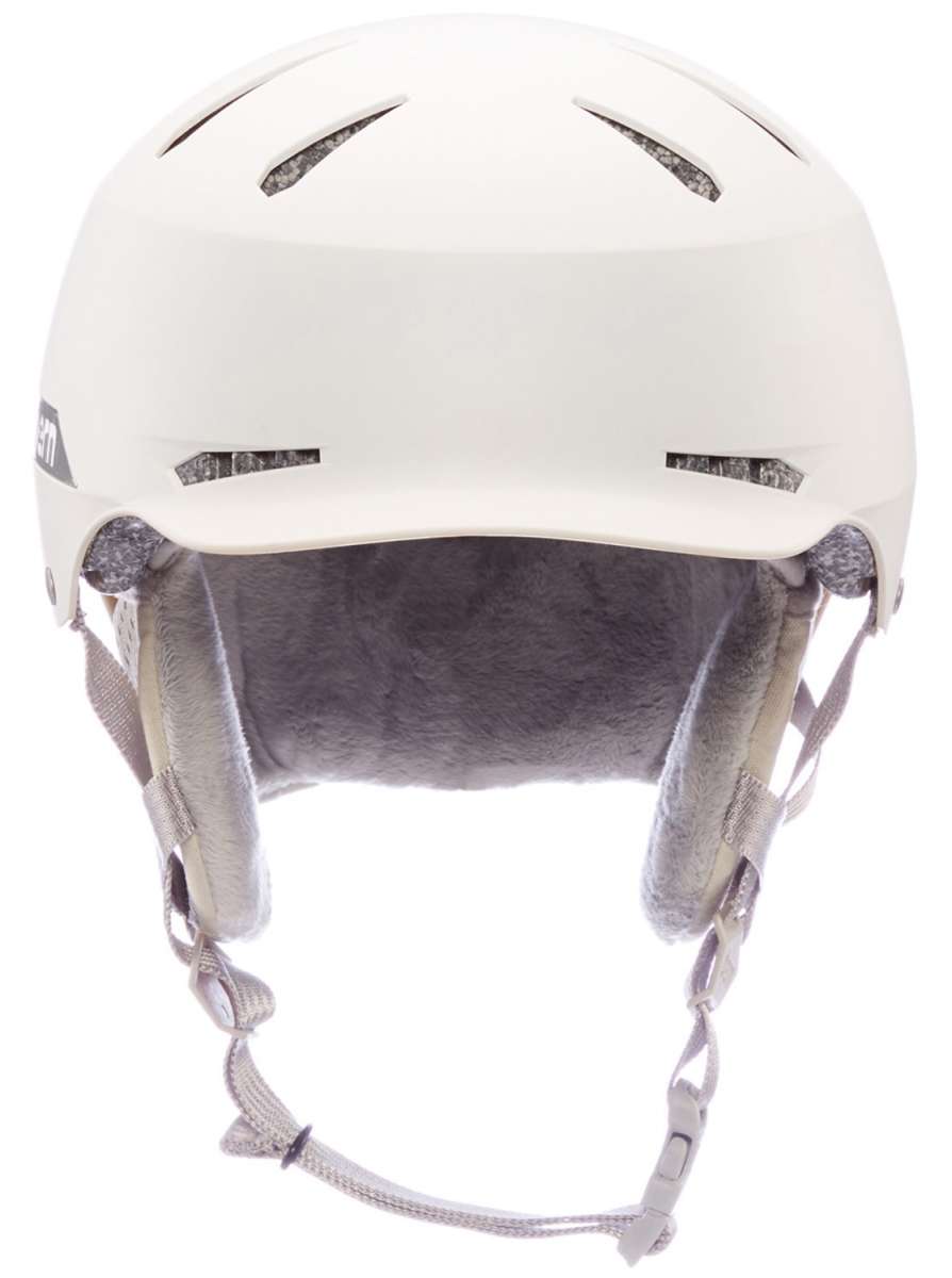 Bern Hendrix MIPS Helmet 2024 - White helmet with a black logo on the side and gray straps.