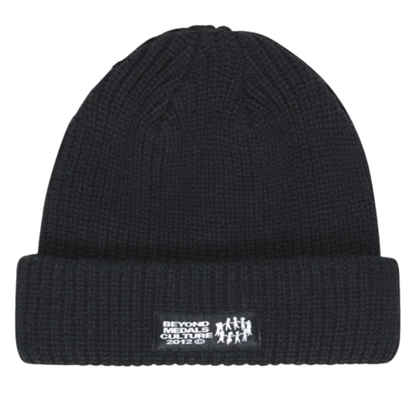 Beyond Medals Culture Beanie 2024 - Black beanie with white logo on cuff.