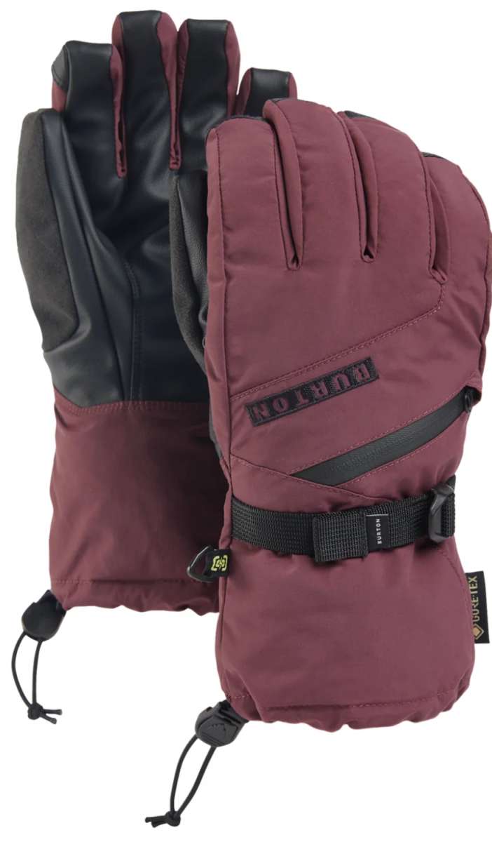 Burton Women's GORE-TEX Gloves - Pair of gloves with black and maroon color scheme, featuring a textured pattern on the palm side.