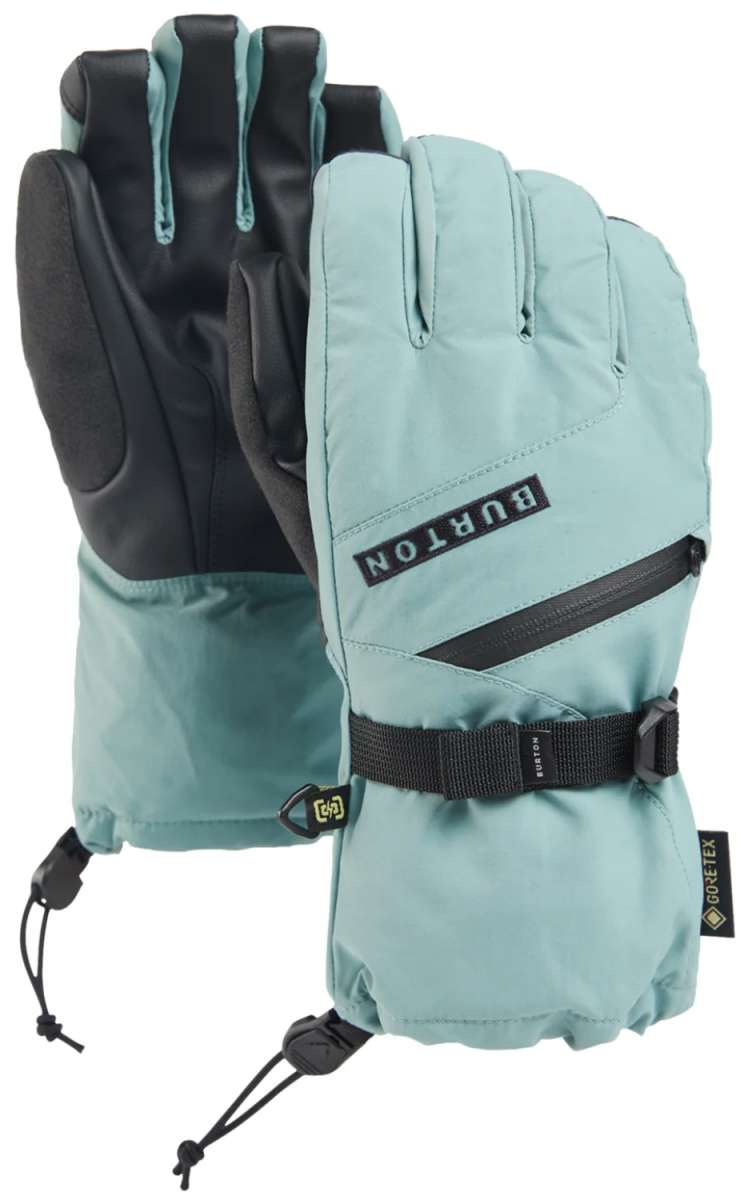 Burton Women's GORE-TEX Gloves - A pair of gloves with a black strap and buckle on the wrist, featuring a light blue color with a subtle pattern.