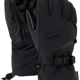 Burton Women's GORE-TEX Gloves - A pair of black gloves with a textured palm and thumb, featuring a zippered pocket on the wrist.
