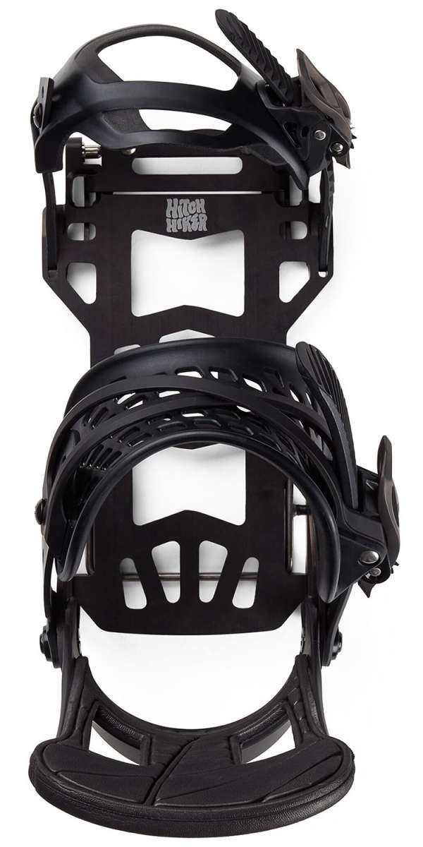 Burton Hitchhiker Splitboard Bindings 2024 - Black bindings with silver screws and a white logo on the high back strap.