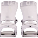 Burton Women's Lexa Snowboard Bindings - White bindings with gray lettering on top strap and black buckles.
