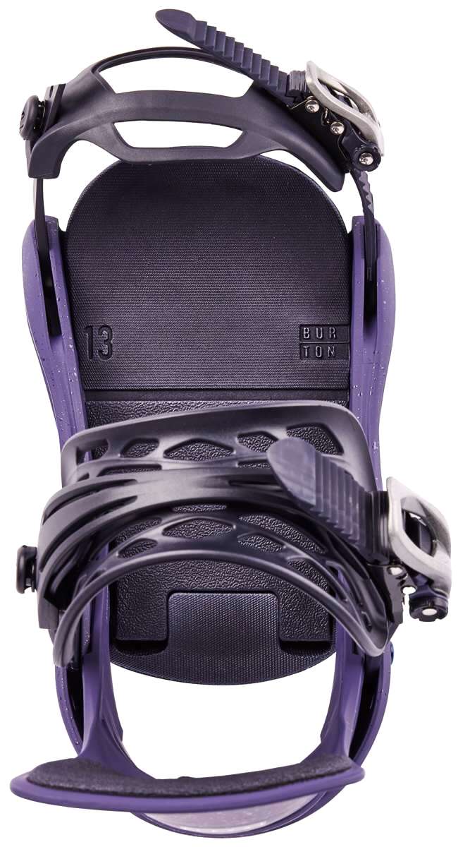 Burton Women's Lexa Snowboard Bindings - 2023 model with purple baseplate and black straps.