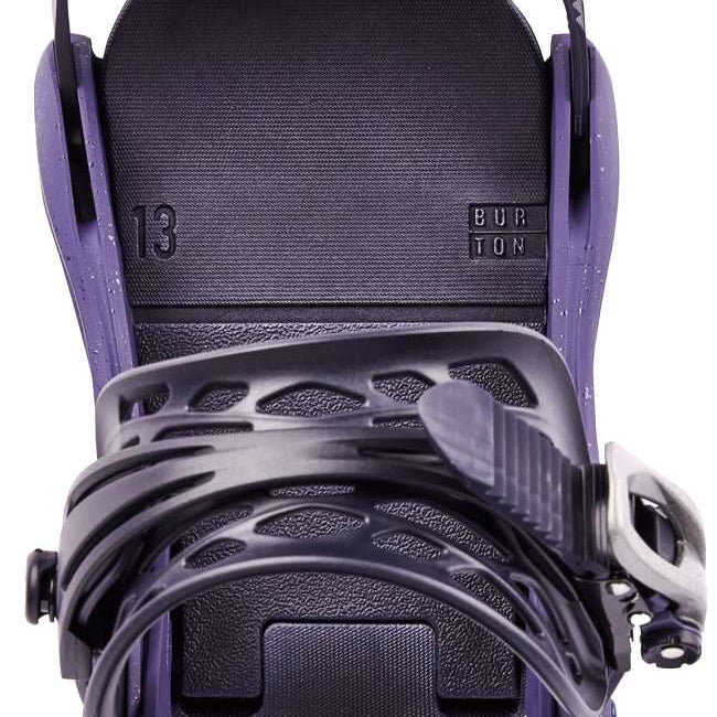 Burton Women's Lexa Snowboard Bindings - 2023 model with purple baseplate and black straps.