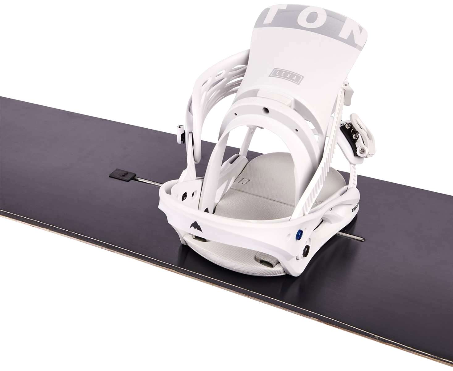Burton Women's Lexa Snowboard Bindings - White bindings with gray logo on top strap and black buckles.