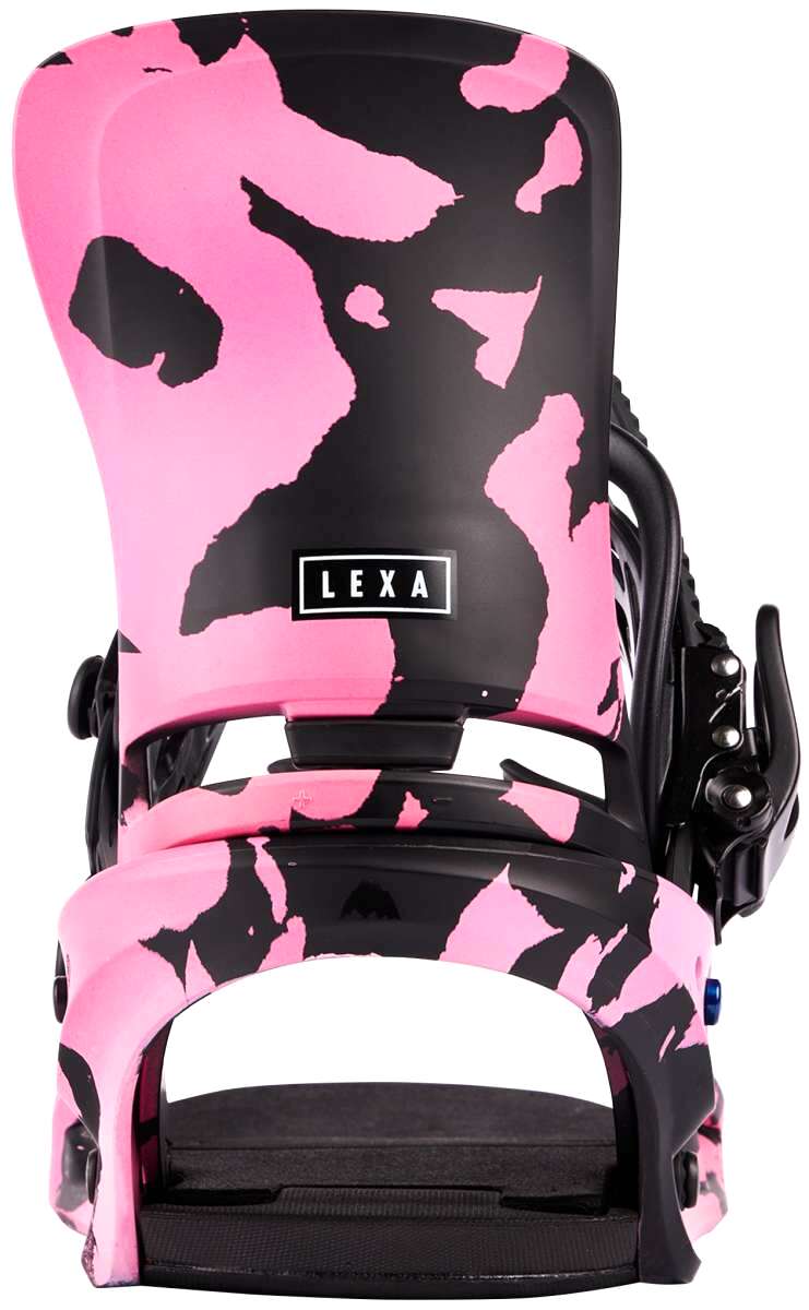 Burton Women's Lexa Snowboard Bindings - A pink and black camouflage patterned snowboard binding with a sleek, modern design.