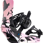 Burton Women's Lexa Snowboard Bindings - A pink and black camouflage patterned snowboard binding with a black strap and buckle.