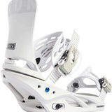 Burton Women's Lexa Snowboard Bindings - A white snowboard binding with a black logo on the strap and a blue screw visible in the center.