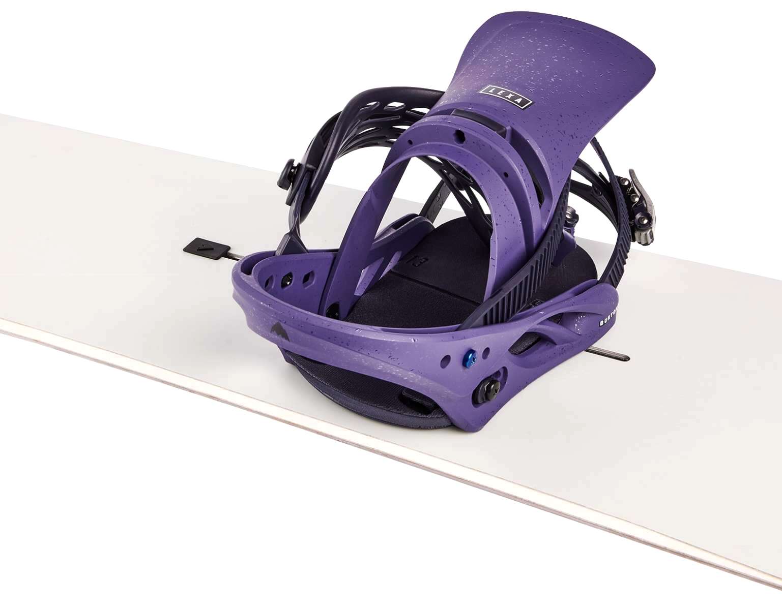 Burton Women's Lexa Snowboard Bindings - 2023 model with purple straps and black buckles on a white background.
