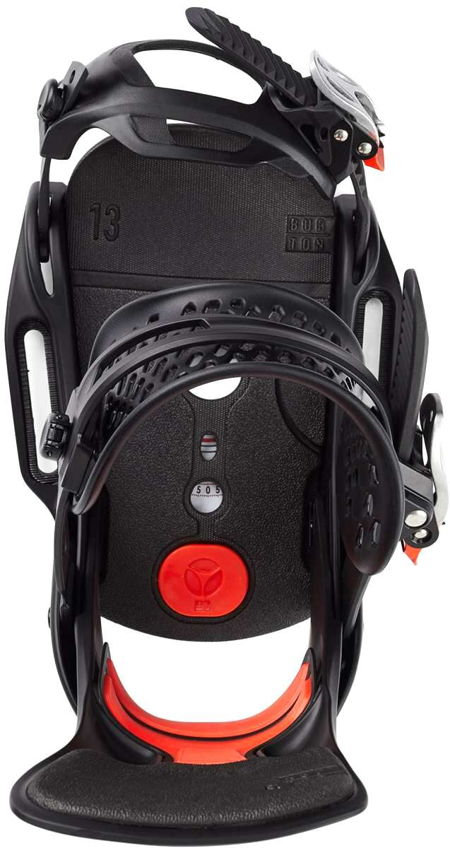 Burton Women's Lexa X EST Snowboard Binding 2023 - Black snowboard binding with silver buckles and red accents on the straps.