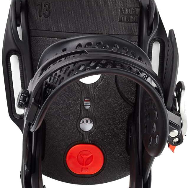 Burton Women's Lexa X EST Snowboard Binding 2023 - Black snowboard binding with silver buckles and red accents on the straps.