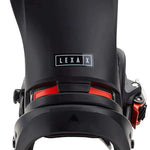 Burton Women's Lexa X EST Snowboard Binding - A black snowboard binding with a red strap and buckle, featuring the word "LEXA" in white letters on the top of the binding.