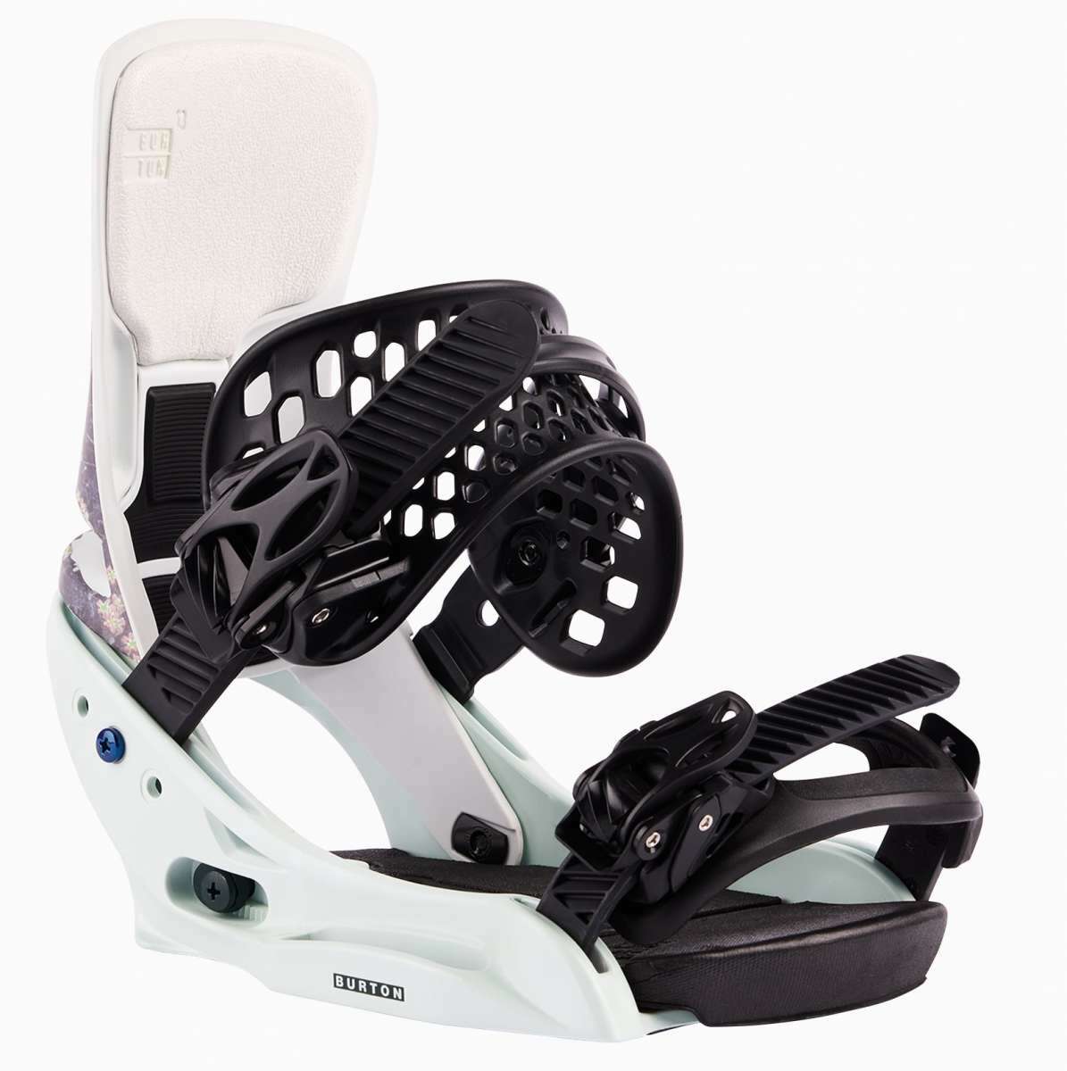 Burton Women's Lexa X EST Snowboard Binding 2023 - A women's snowboard binding with a sleek black base and silver buckles.
