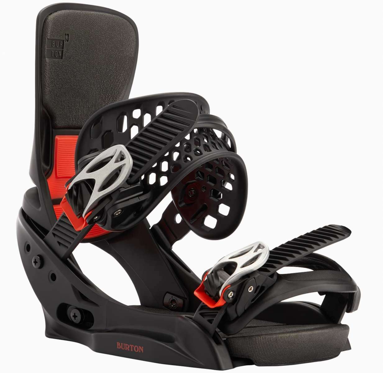 Burton Women's Lexa X EST Snowboard Binding 2023 - Black snowboard binding with silver buckles and red accents.