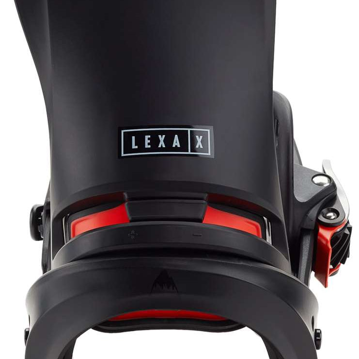 Burton Women's Lexa X Snowboard Binding - A black snowboard binding with a red strap and buckle.