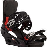Burton Women's Lexa X Snowboard Binding 2023 - A black snowboard binding with a red strap and silver buckles.