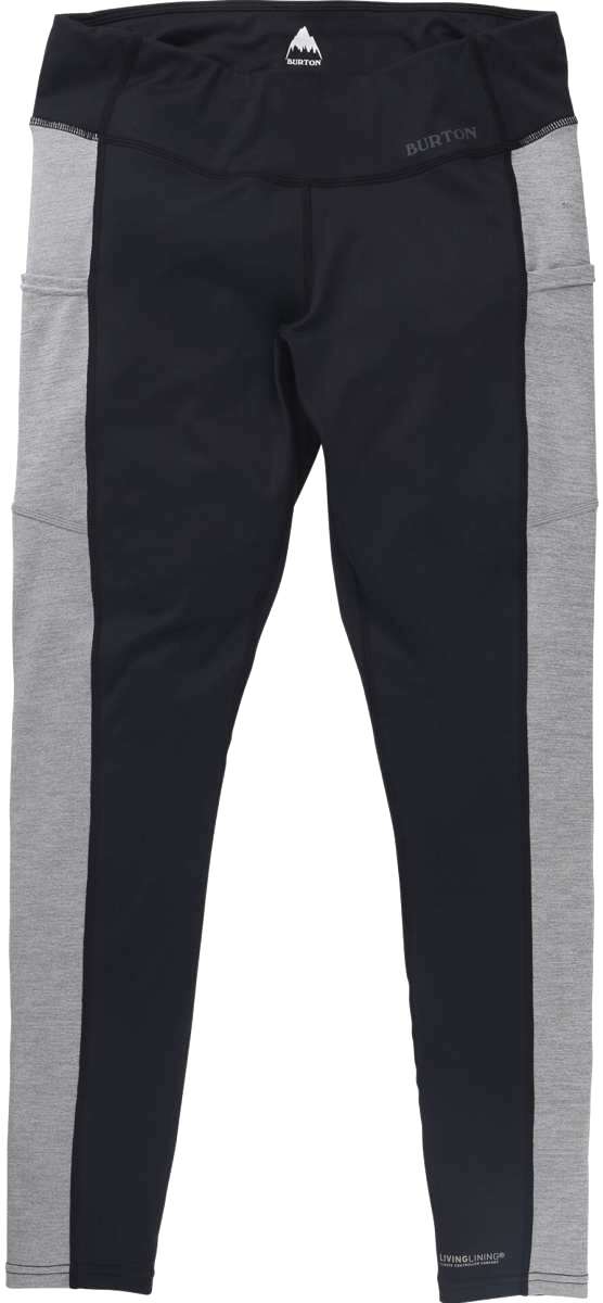 Burton Ladies Midweight X Base Layer Pant 2023 - A pair of black base layer pants with a white logo on the left hip and gray accents along the sides.