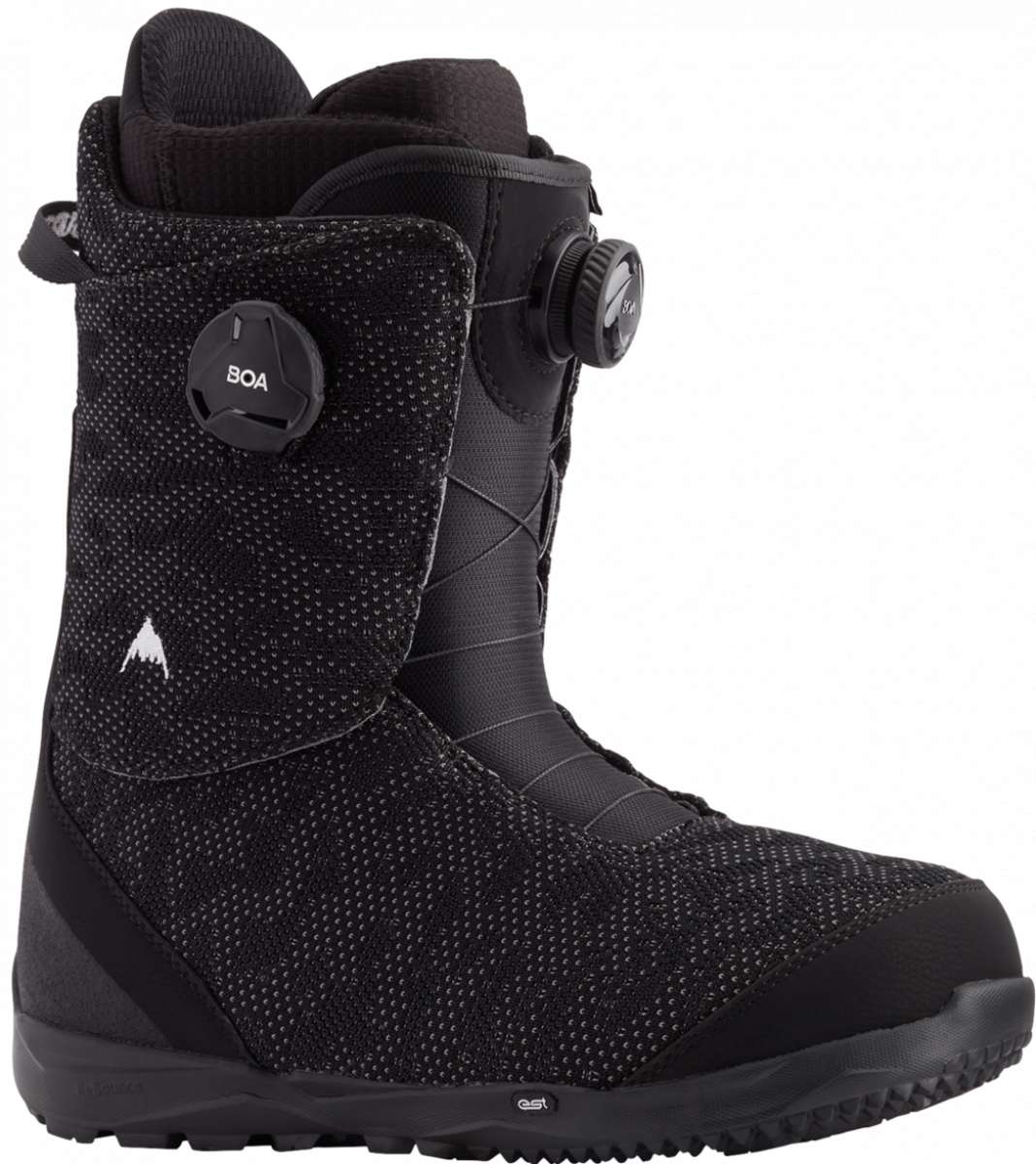 Burton Swath BOA Snowboard Boot 2024 - Black snowboard boots with a textured pattern and white logo on the side.