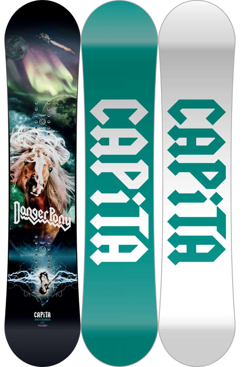 Capita Jess Kimura Mini Snowboard 2024 - A small, dark brown snowboard with a white logo and a woman's face on it.