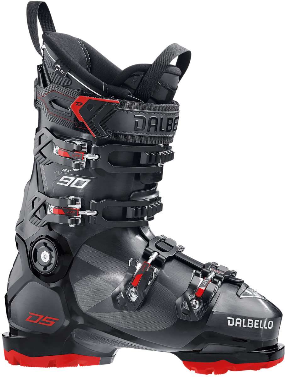 Dalbello DS AX 90 GW Ski Boot 2021-2022 - Black ski boot with red accents and white lettering on the side.