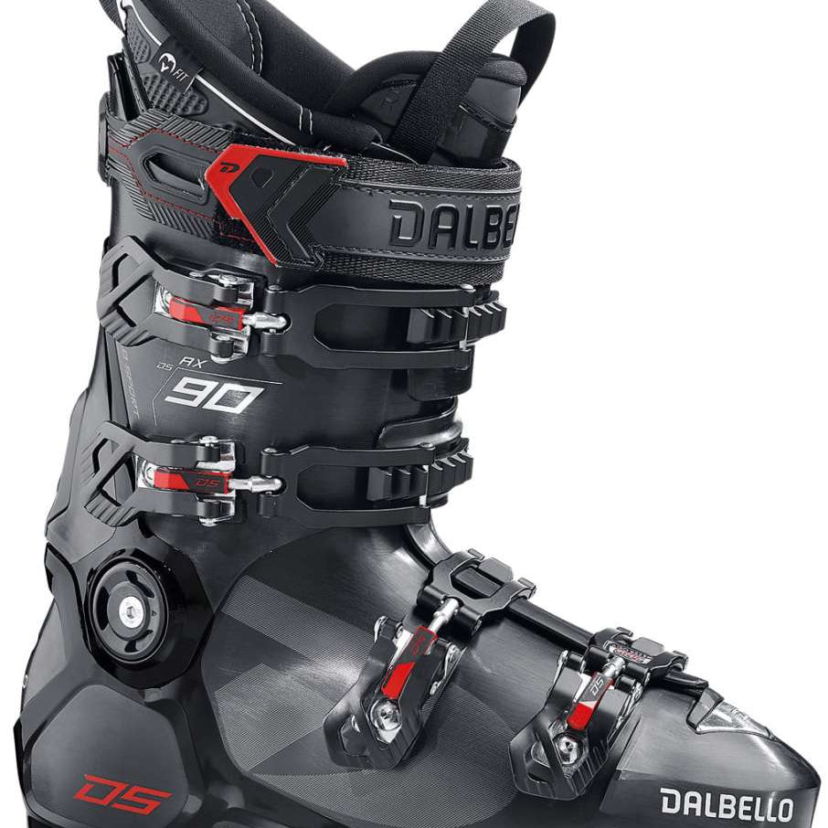 Dalbello DS AX 90 GW Ski Boot 2021-2022 - Black ski boot with red accents and white lettering on the side.