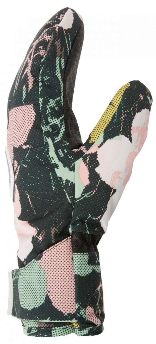 DC Women's AW Franchise Mittens 2024 - Pair of black mittens with pink and green snowflake pattern.