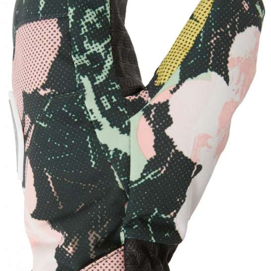 DC Women's AW Franchise Mittens 2024 - Pair of black mittens with pink and green snowflake pattern.