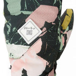 DC Women's AW Franchise Mittens 2024 - Black mittens with a pink and green floral pattern.