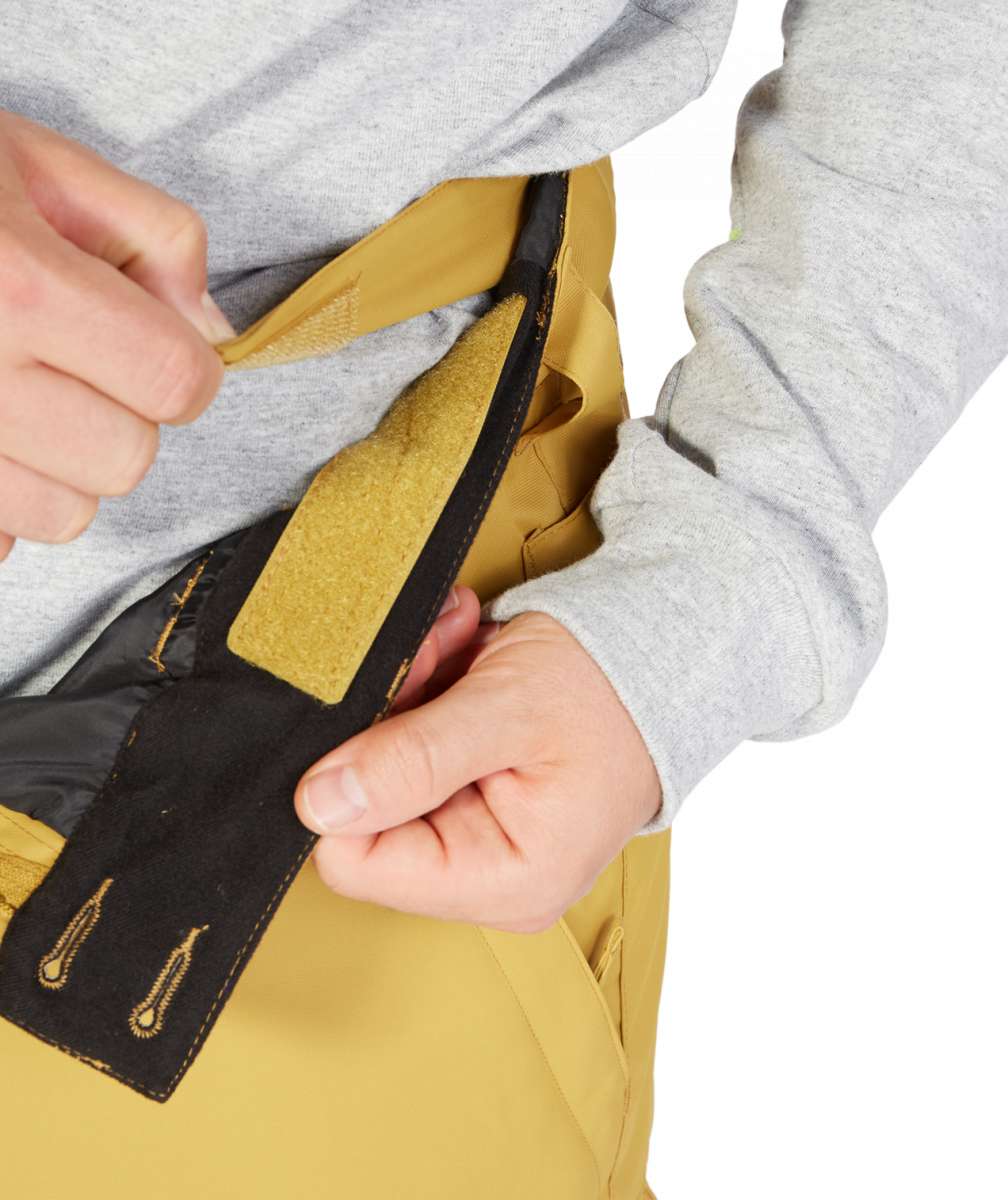 DC Banshee Insulated Pant - Black insulated snowboard pants with yellow accents on the side and a black zipper.