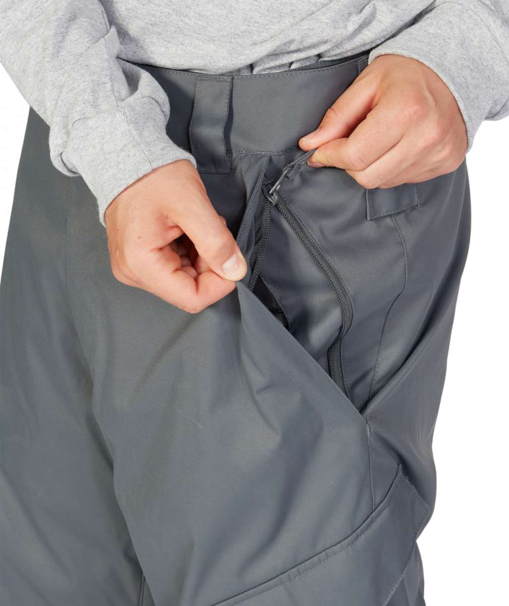 DC Banshee Insulated Pant 2023 - A pair of gray snowboard pants with a zippered fly and two front pockets.