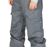 DC Banshee Insulated Pant 2023 - A pair of gray snowboard pants with a zippered pocket on the thigh and a black logo patch near the bottom right leg.