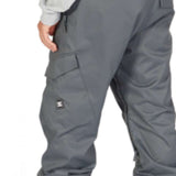 DC Banshee Insulated Pant 2023 - A pair of gray snowboard pants with a zippered pocket on the thigh and a small white logo near the bottom left leg.