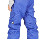 DC Junior's Banshee Insulated Pant 2023 - A pair of insulated snow pants with a black and white logo on the left leg.