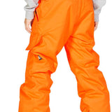 DC Junior's Banshee Insulated Pant - Pant is bright orange with a black zipper and white stitching on the side pockets.