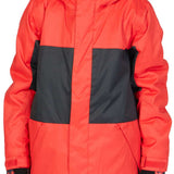 DC Junior's Defy Insulated Jacket 2023 - A red and black insulated jacket with a hood, featuring a white DC logo on the chest.
