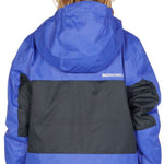 DC Junior's Defy Insulated Jacket 2023 - A blue and black insulated jacket with a hood, worn by a model from behind.
