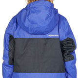 DC Junior's Defy Insulated Jacket 2023 - A blue and black insulated jacket with a hood, worn by a model from behind.
