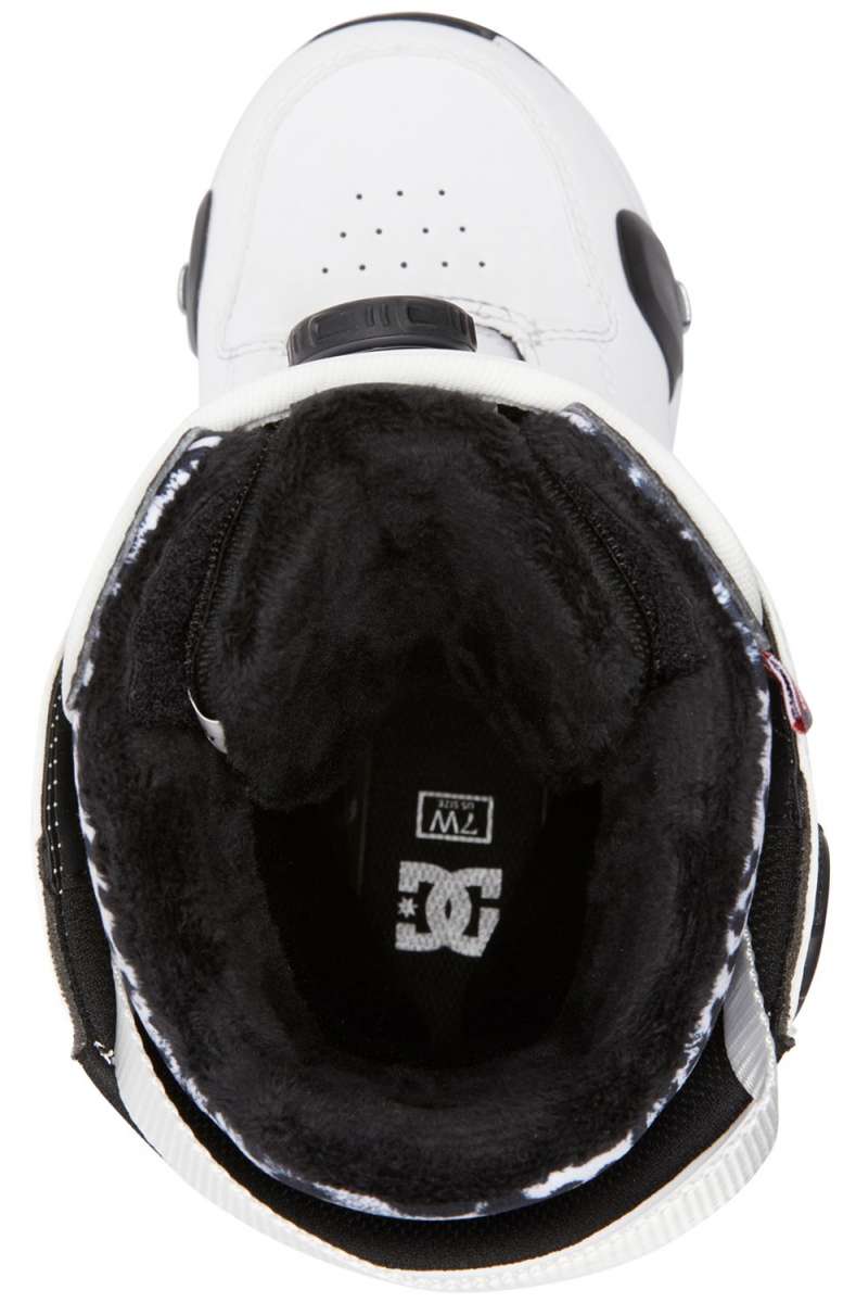 DC Women's Phase Pro BOA Step On Snowboard Boots 2024 - Black snowboard boots with a white logo on top of the tongue and a black strap with silver buckle.