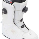 DC Women's Phase Pro BOA Step On Snowboard Boots 2024 - White snowboard boots with black laces and a leopard print lining visible inside.